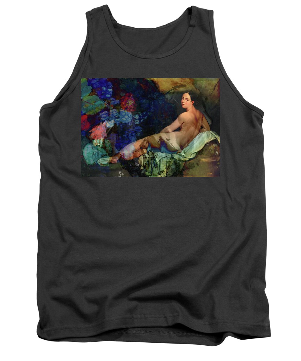 Nude Tank Top featuring the painting Nude in flowers by Nop Briex