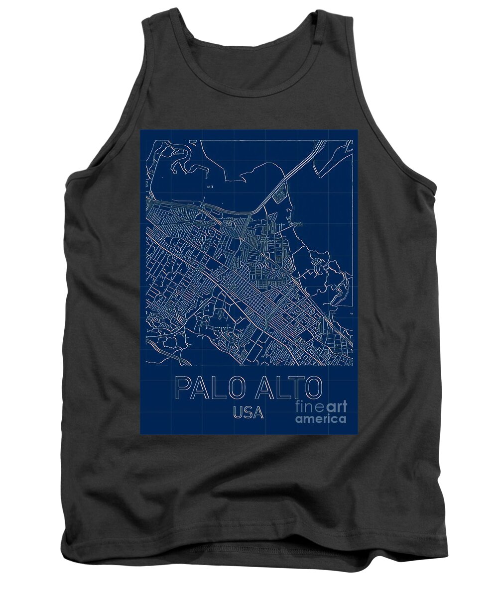 Silicon Valley Tank Top featuring the digital art Palo Alto Blueprint City Map by HELGE Art Gallery