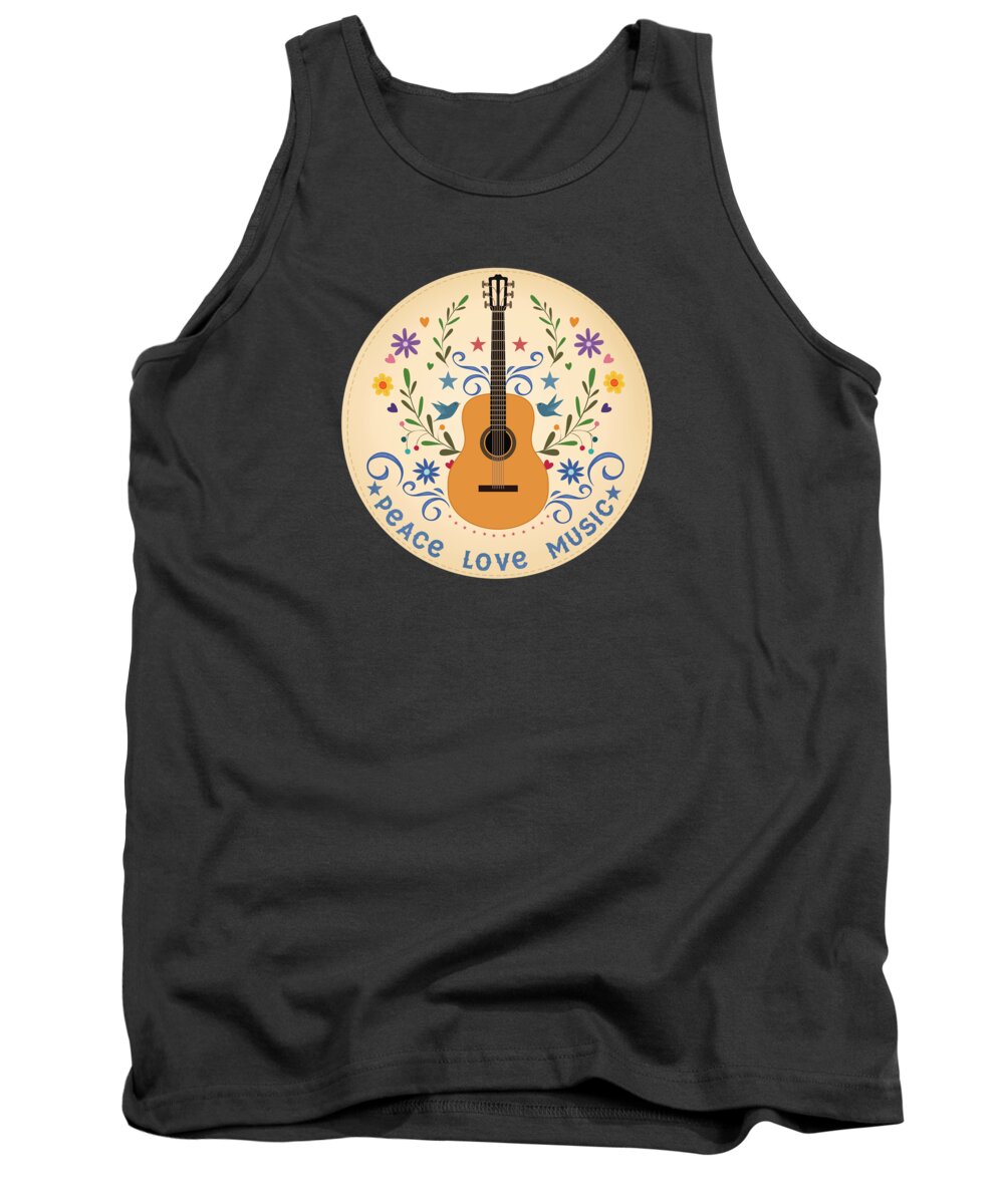 Embroidered Tank Top featuring the painting Peace Love And Music Folk Guitar Badge by Little Bunny Sunshine