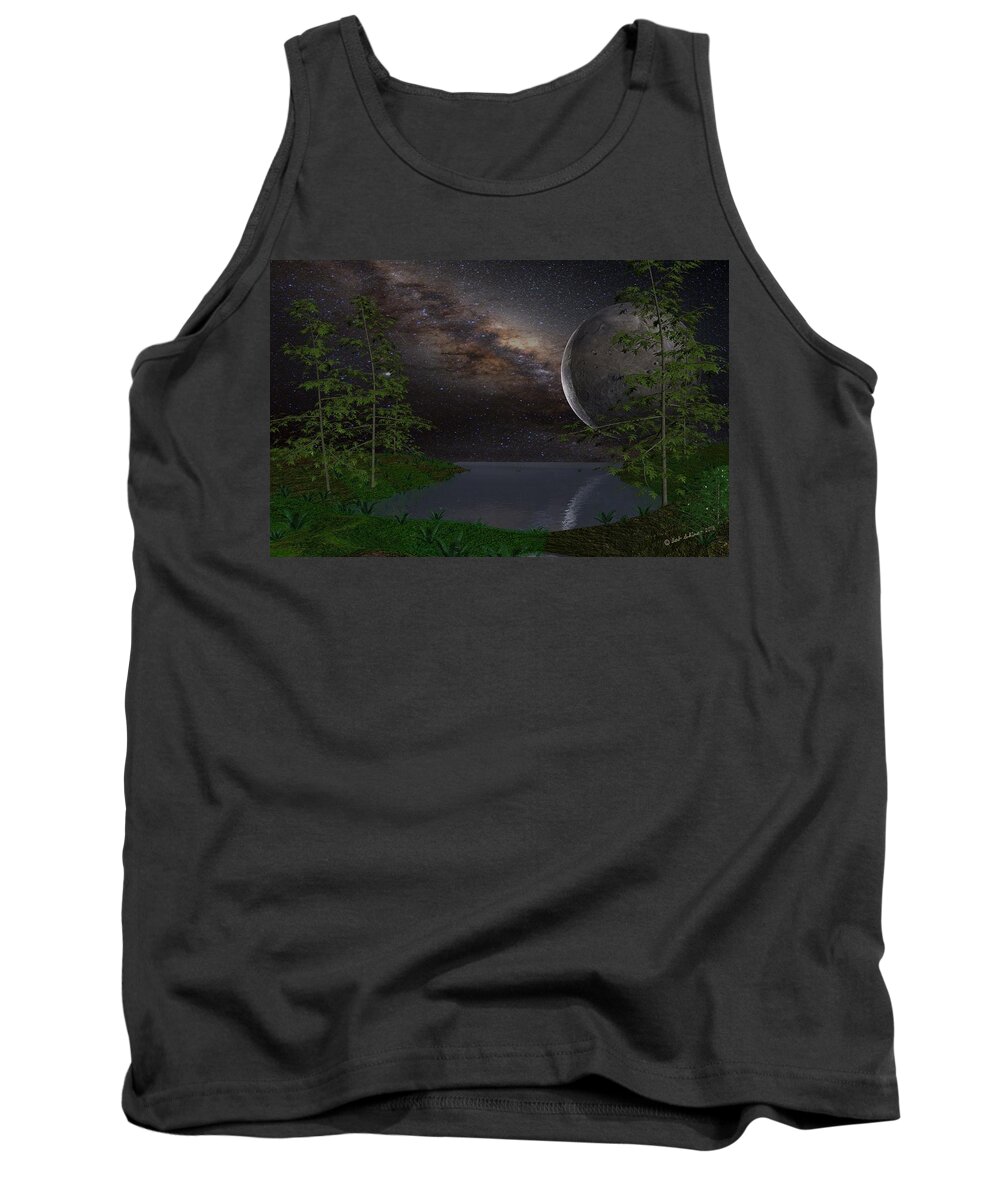 Scifi Tank Top featuring the digital art Peaceful Night on a Distant Planet by Bob Shimer