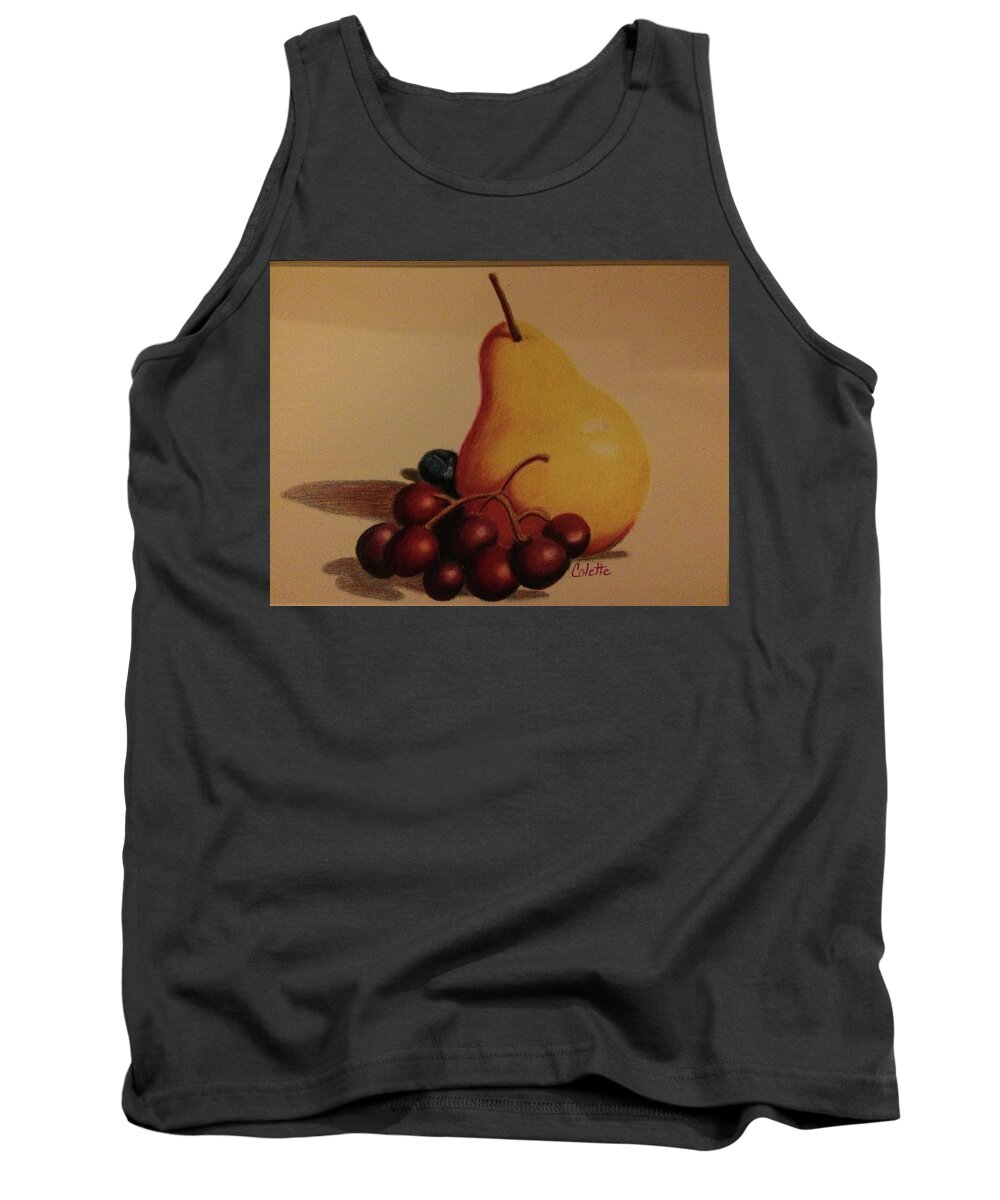 Still Life Tank Top featuring the drawing Pear and grapes by Colette Lee