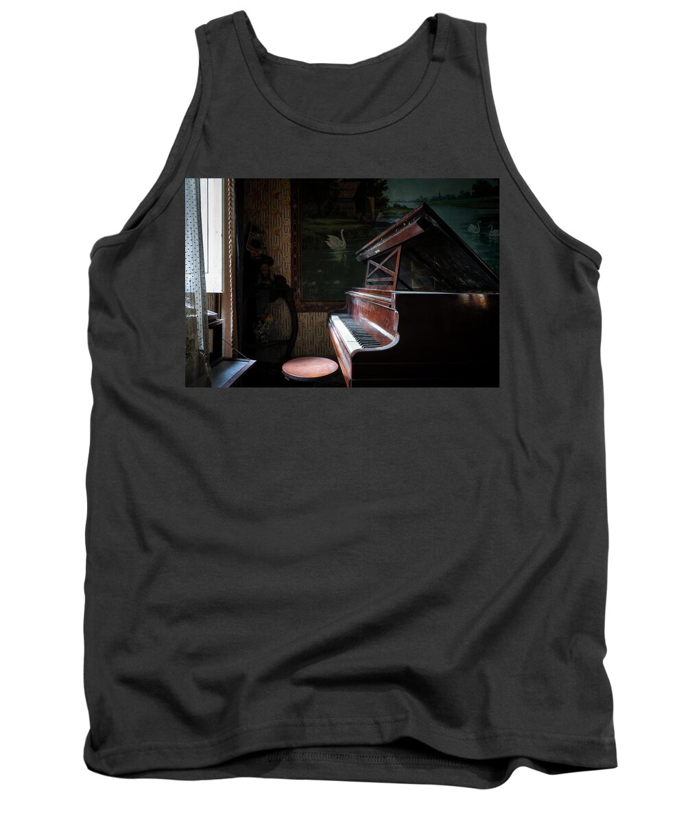Urban Tank Top featuring the photograph Piano in the Dark by Roman Robroek