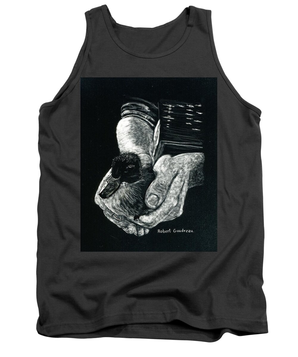 Hands Holding Duckling Tank Top featuring the drawing Quack by Robert Goudreau