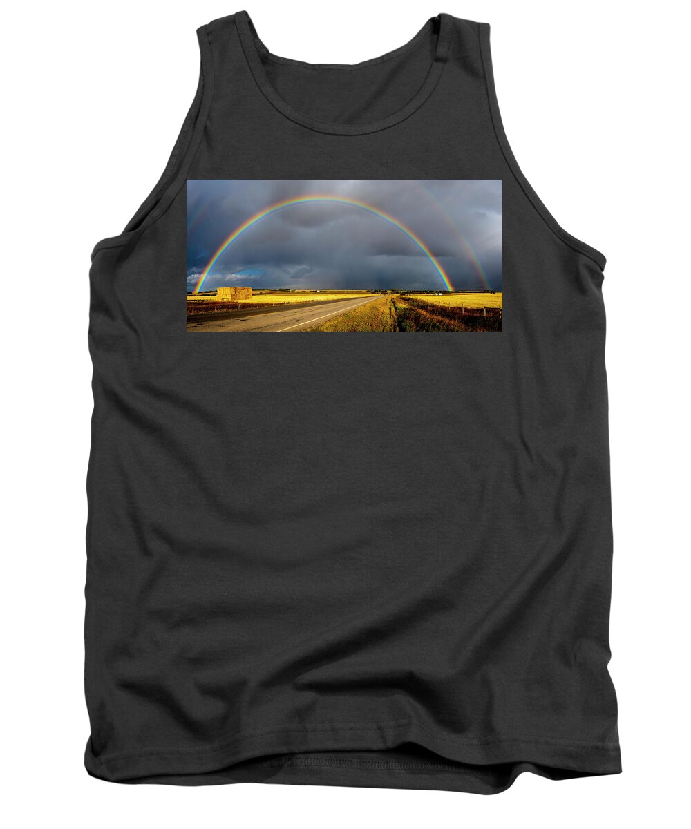 2018-09-24 Tank Top featuring the photograph Rainbow Over Crop Land by Phil And Karen Rispin