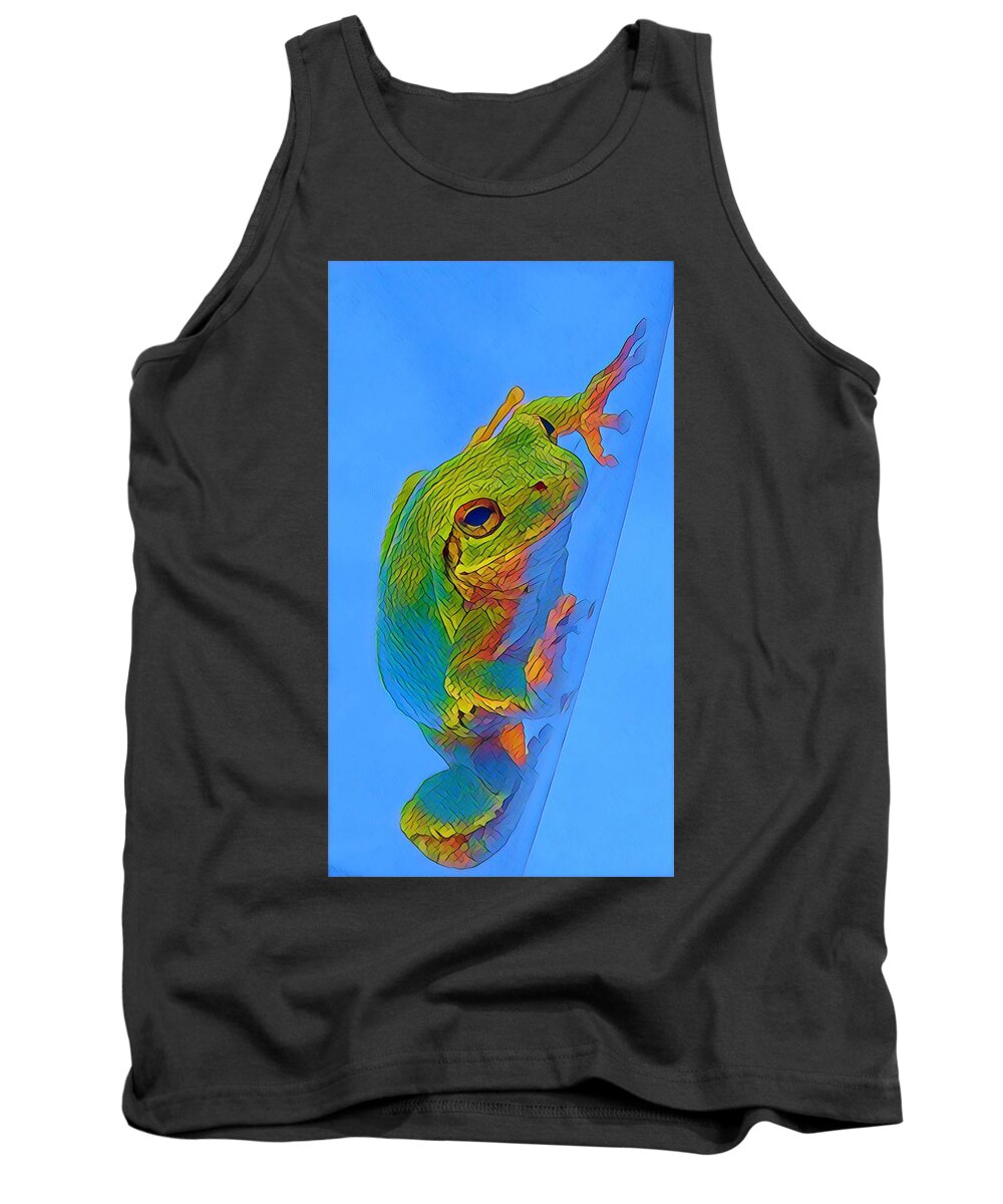 Tree Frog Tank Top featuring the mixed media Rainbow Tree Frog by Susan Rydberg