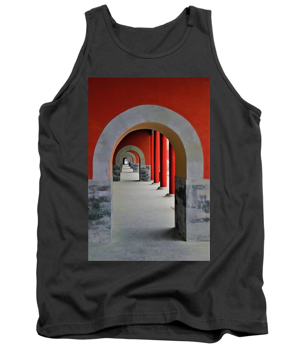 Forbidden City Tank Top featuring the photograph Red Arches Inside The Forbidden City, Beijing, China by Leslie Struxness