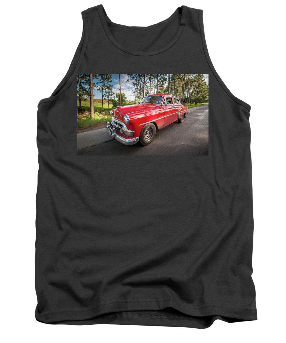 Cuba Tank Top featuring the photograph Red Classic Cuban Car by Mark Duehmig