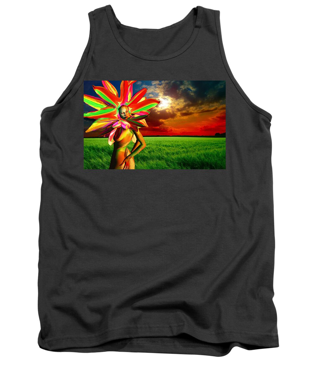 Flower Tank Top featuring the digital art Red Spike by Williem McWhorter