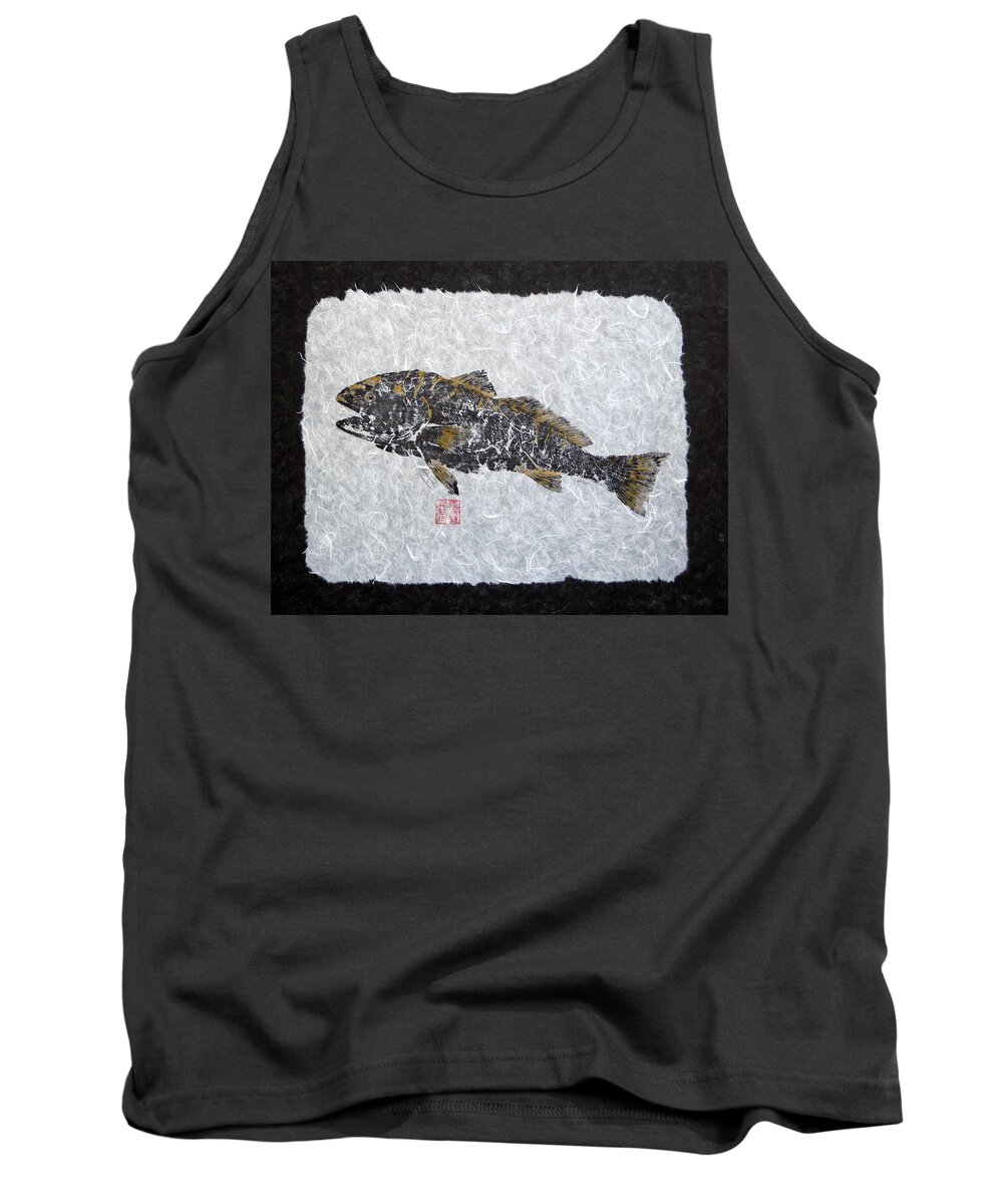 Redfish Tank Top featuring the painting Redfish - golden with border by Adrienne Dye