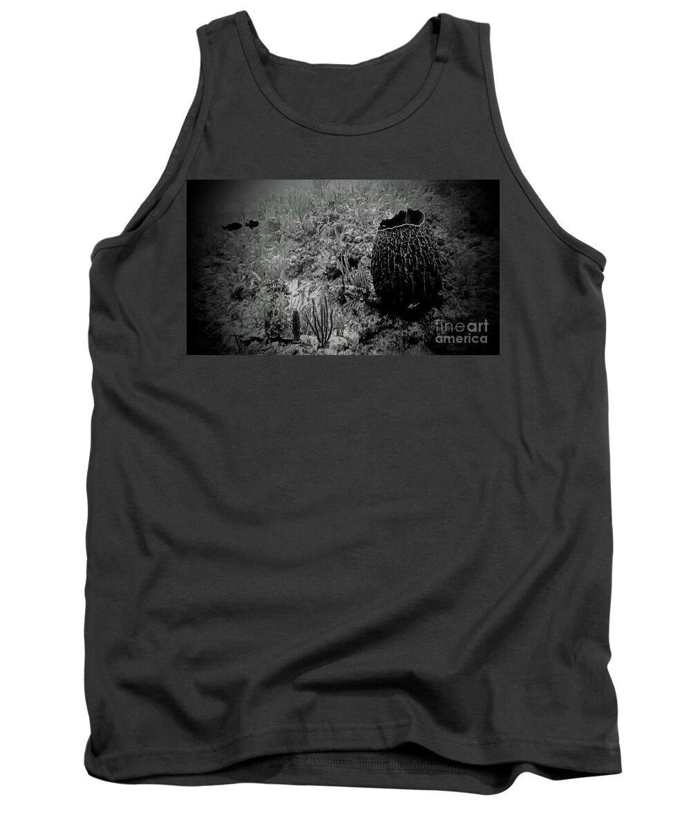 Black And White Tank Top featuring the photograph Reef In The Cayman's by Kip Vidrine