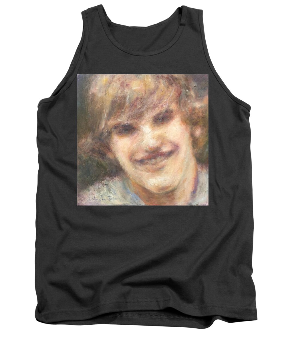 Portrait Painting Tank Top featuring the painting Remembering a special young man by Quin Sweetman