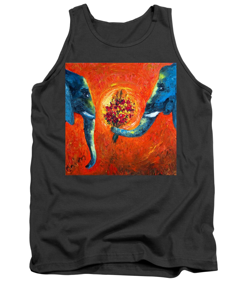 Elephant Tank Top featuring the painting Roni and Tal by Chiara Magni