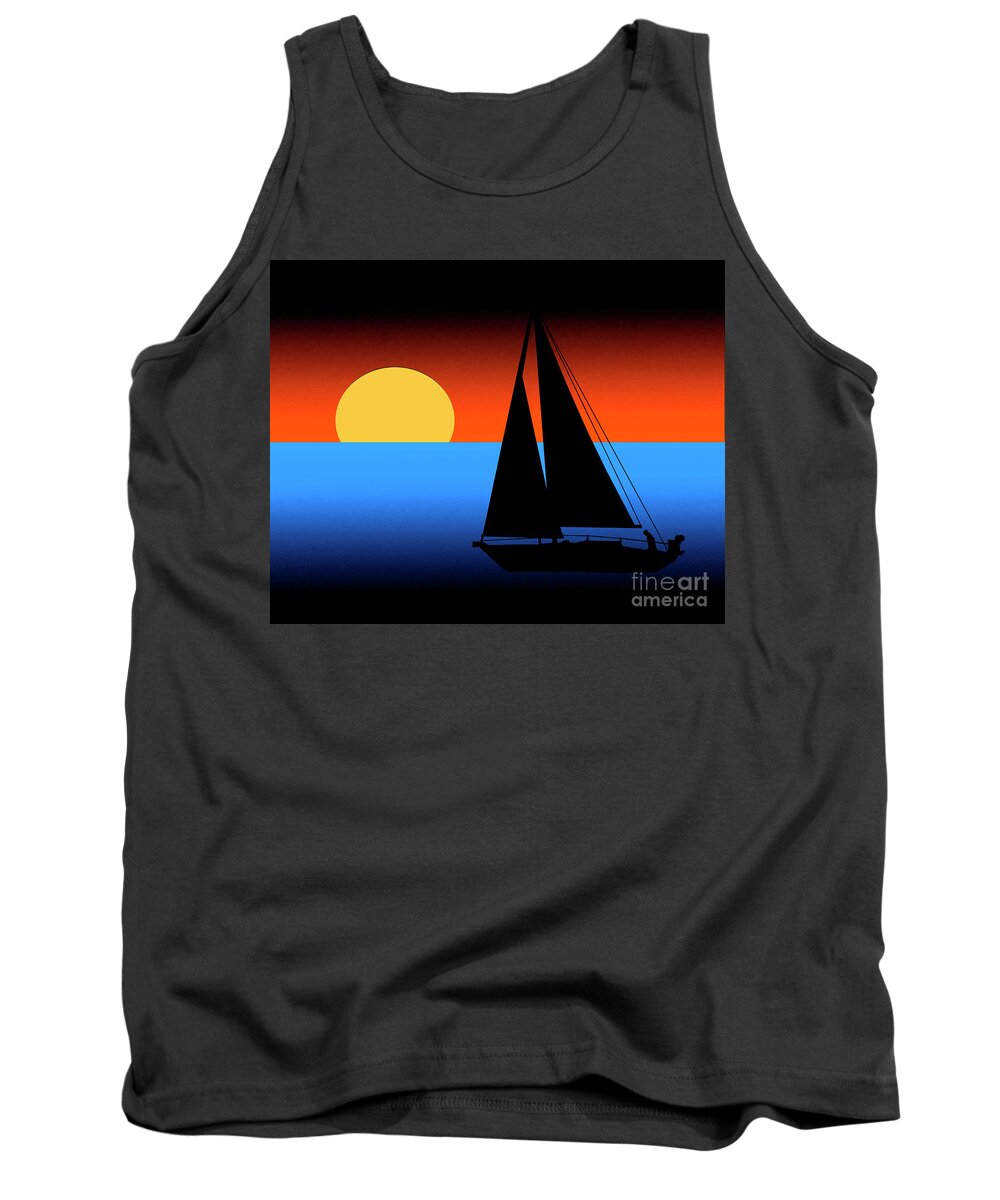 Sailboat Tank Top featuring the digital art Sailing Into The Sunset by Kirt Tisdale