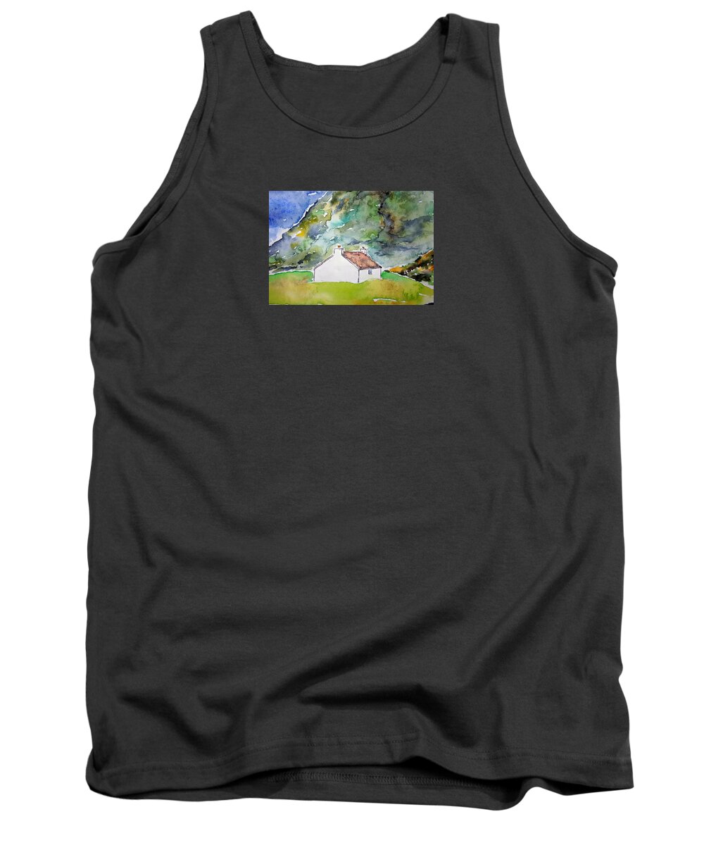 Watercolor Tank Top featuring the painting Scottish Croft Lore by John Klobucher