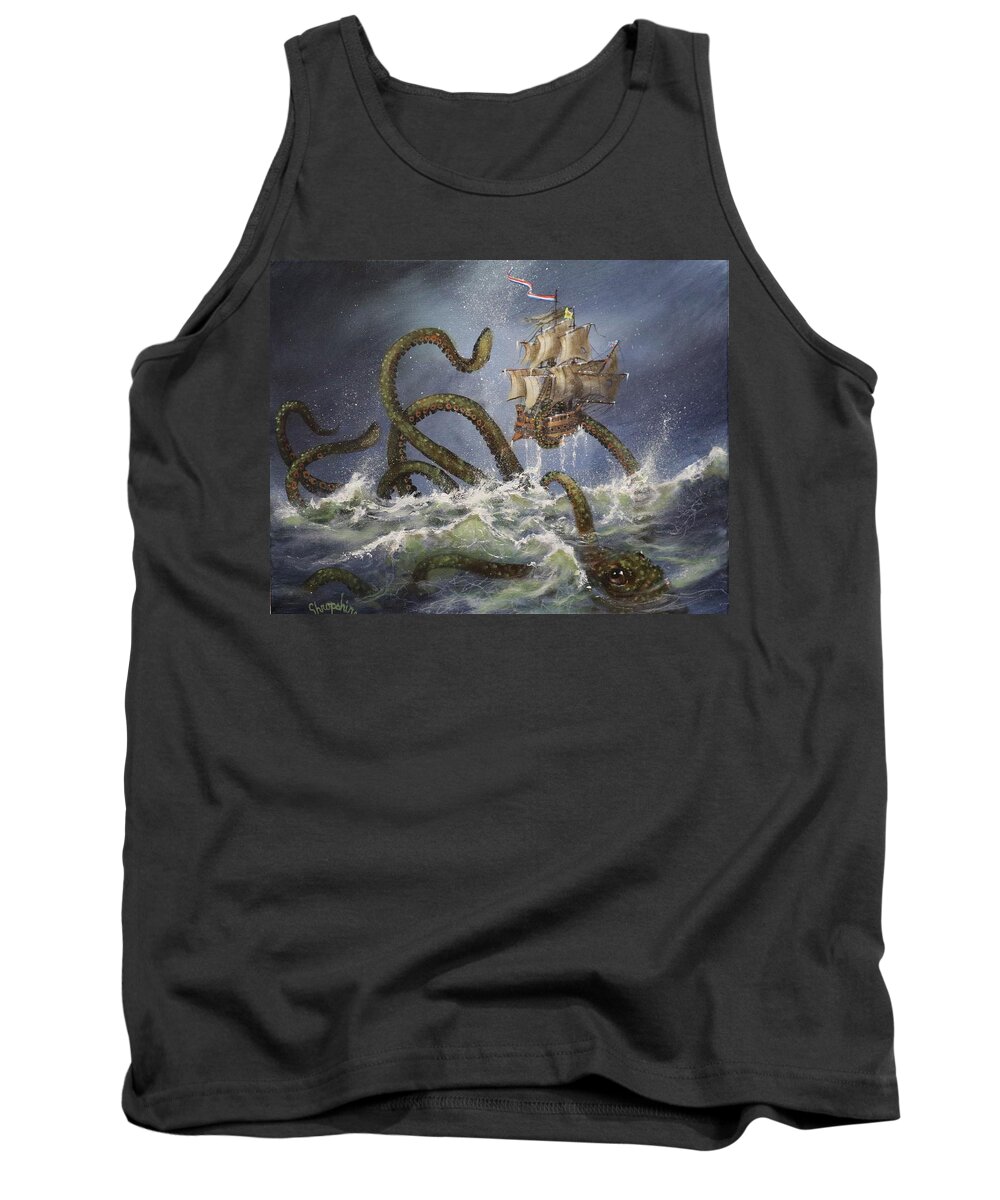 Kraken Tank Top featuring the painting Sea Monster by Tom Shropshire