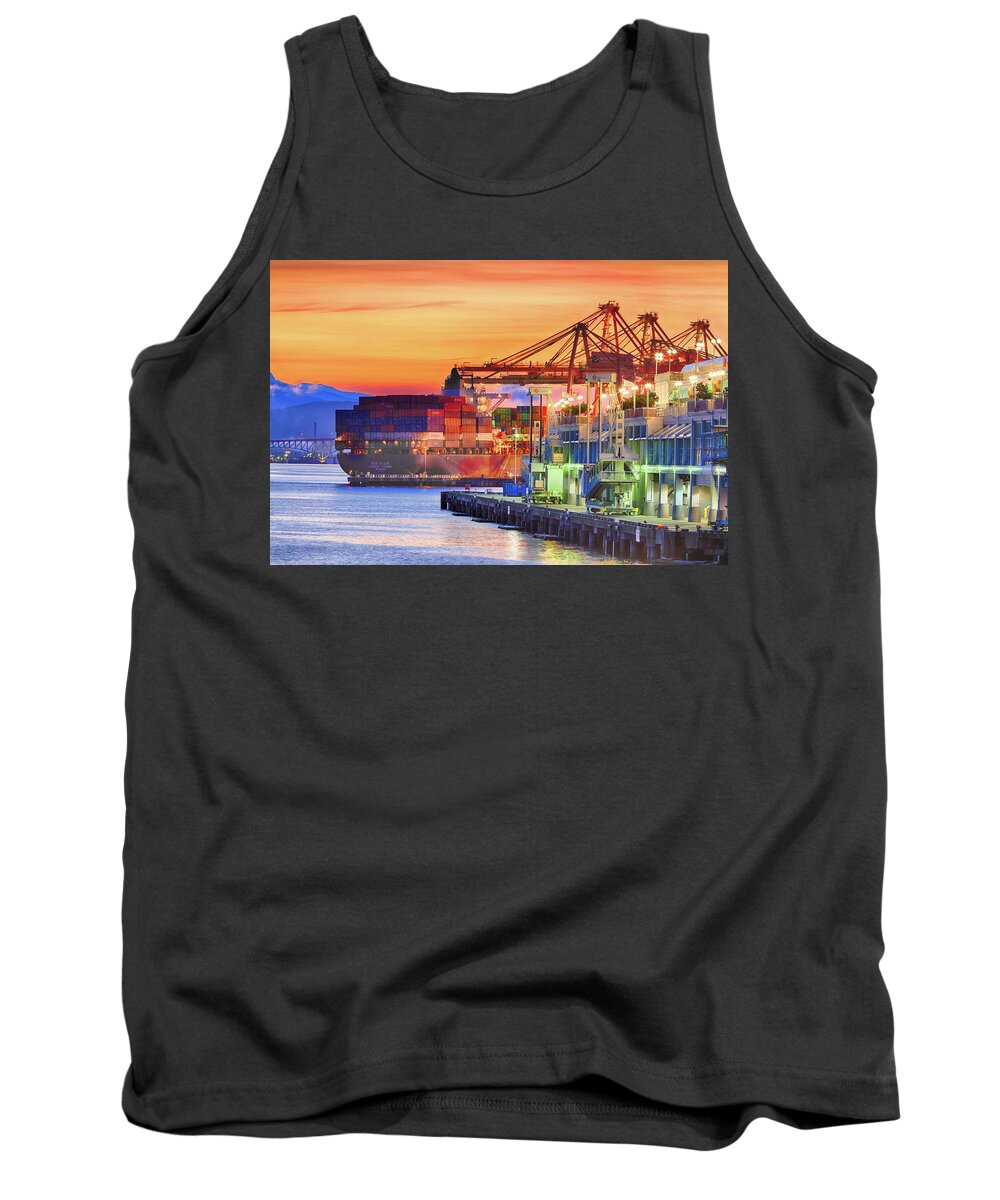 British Columbia Tank Top featuring the photograph Shipping Sunrise by Briand Sanderson