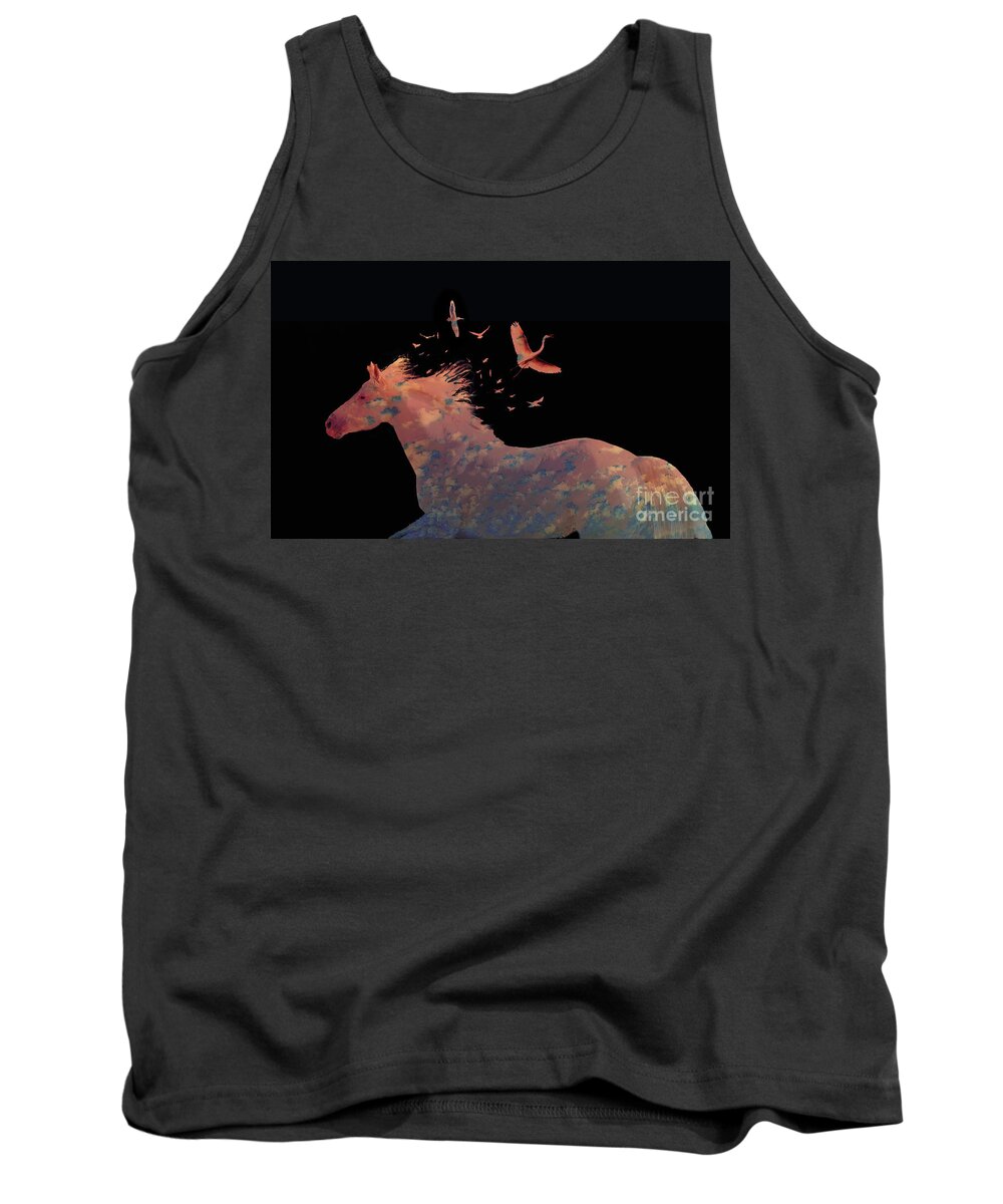 White Horses Tank Top featuring the digital art Sillouette Fantasy by Melinda Hughes-Berland