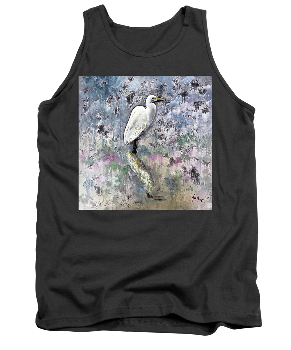 Rehoboth Beach Tank Top featuring the painting Silver Lake Snowy Egret by Josef Kelly