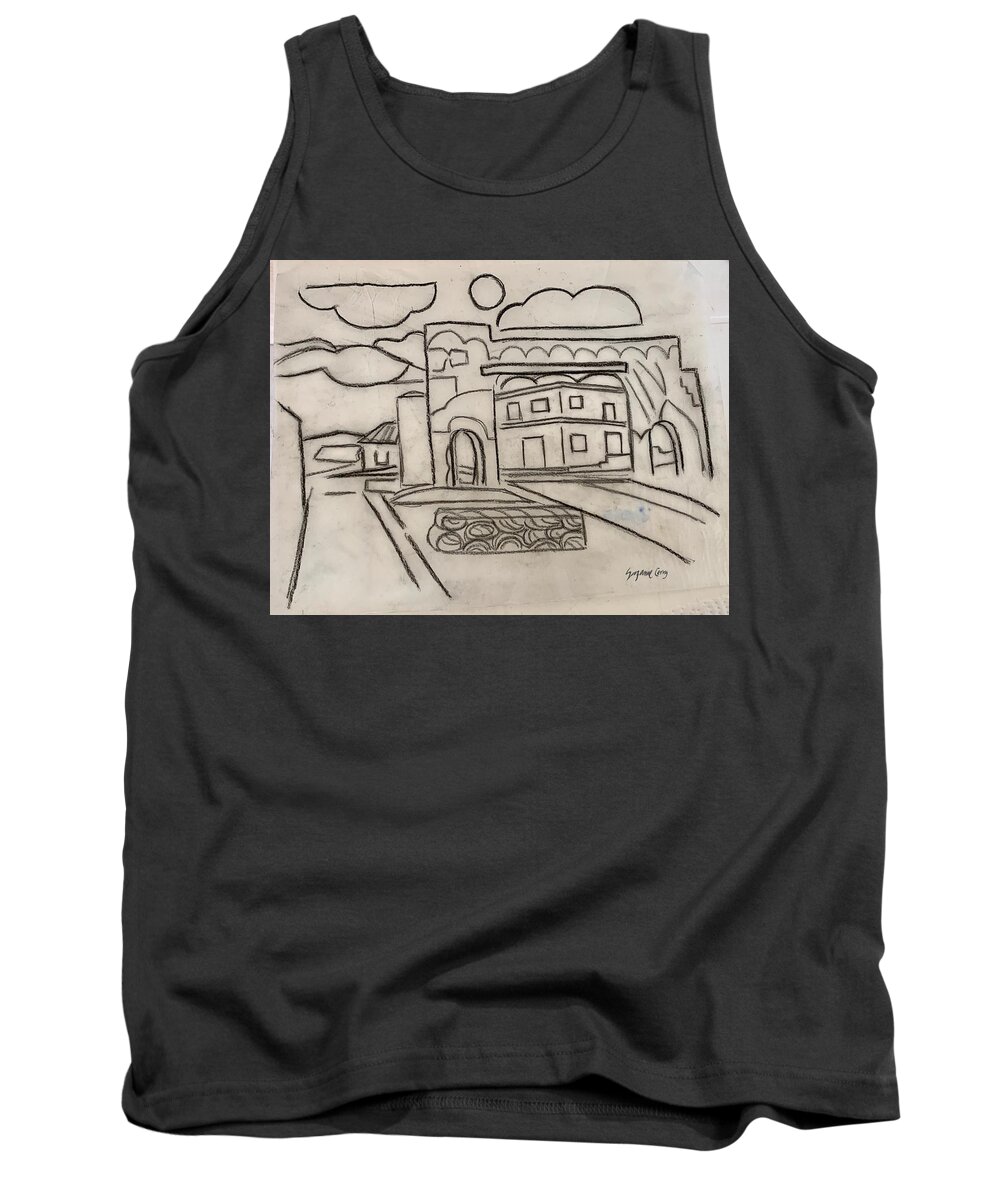 Pencil Drawing Tank Top featuring the painting Sketch of Arch Laguna del Sol by Suzanne Giuriati Cerny