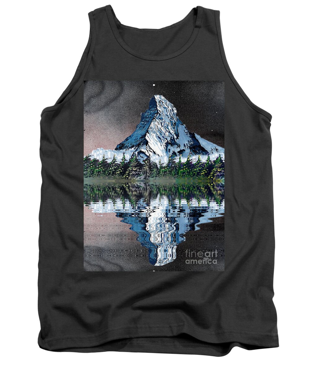 Mountain Tank Top featuring the drawing Snow Cap Mountain by Bill Richards