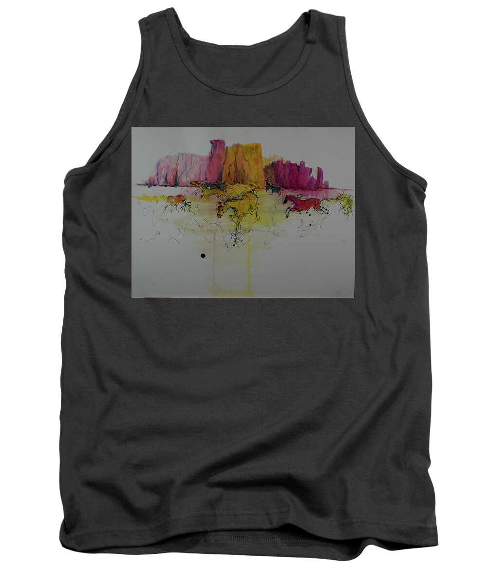 Painting Tank Top featuring the painting Stampede Mesa by Elizabeth Parashis
