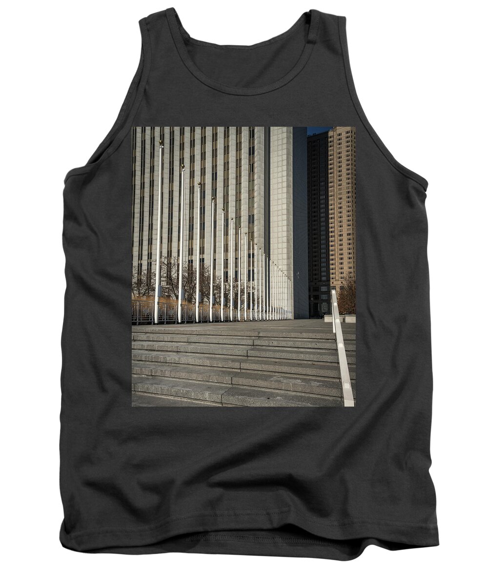 Architecture Tank Top featuring the photograph Steps and Poles by Laura Hedien