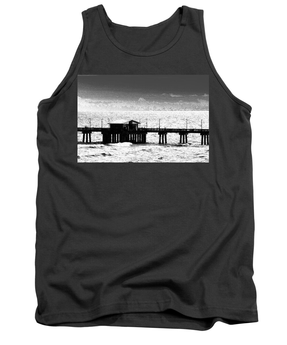 Stippled Pier Tank Top featuring the photograph Stippled Pier at Gulf State Park Pier in Gulf Shores in Alabama. by Debra Grace Addison