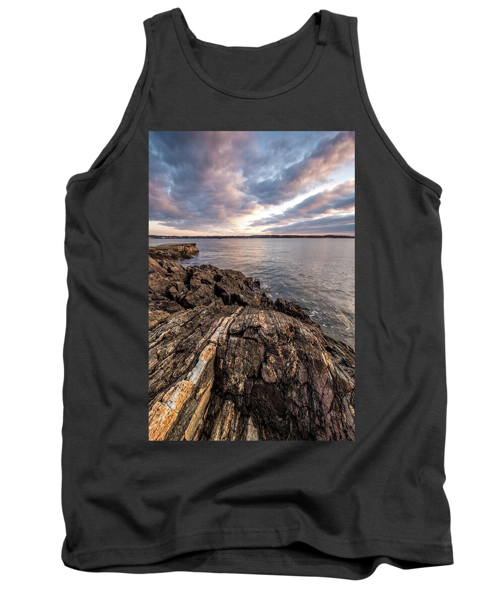 New Hampshire Tank Top featuring the photograph Striations. Leading Lines In The Rocks by Jeff Sinon