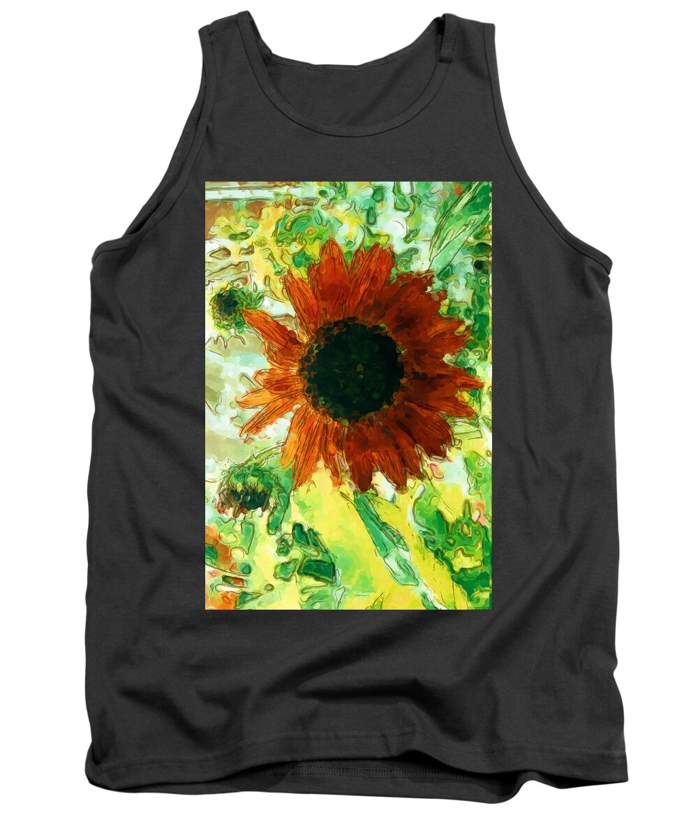Flower Tank Top featuring the digital art Sunlight on Solo Sunflower by Richard Ortolano