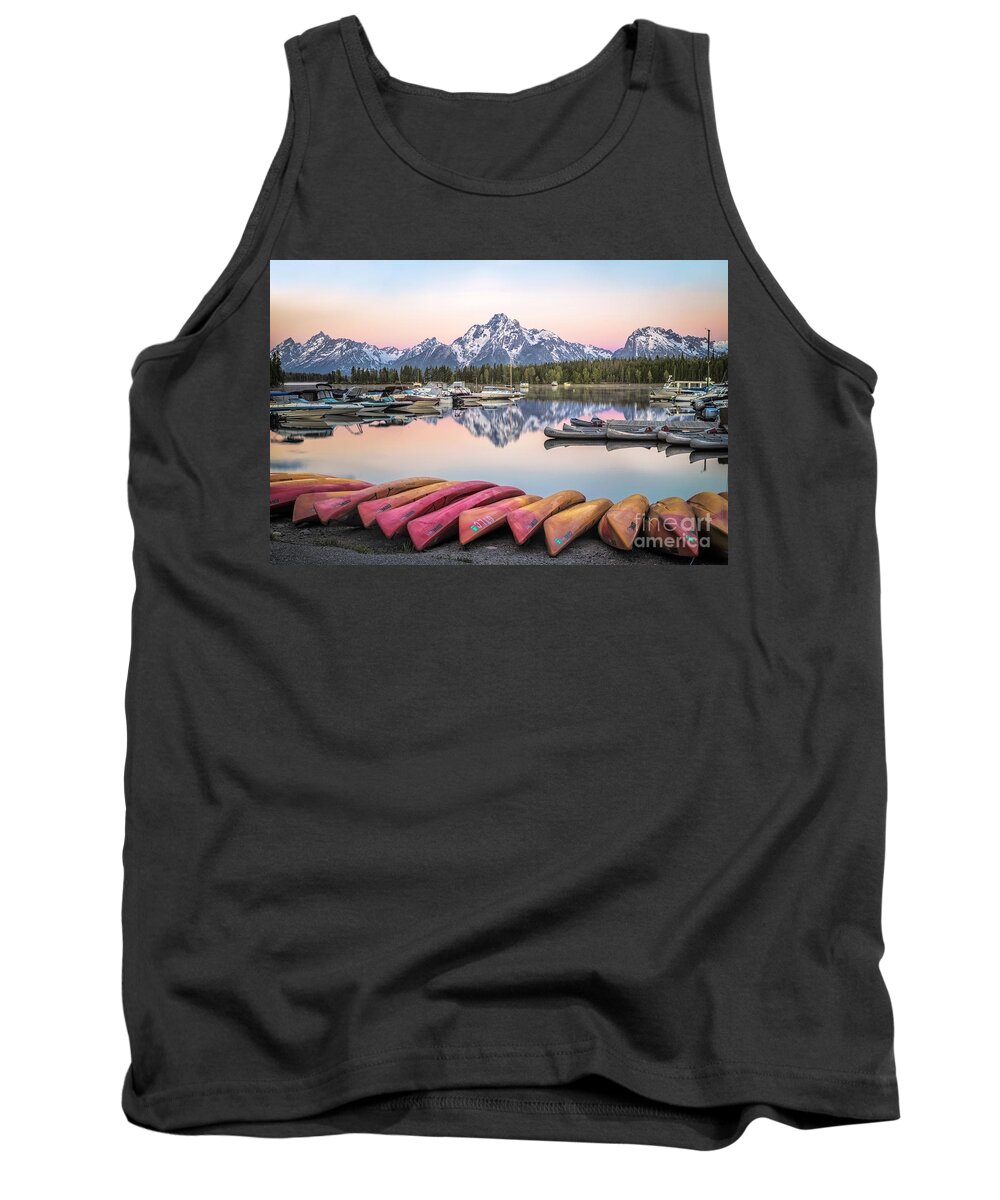 Colter Bay Tank Top featuring the photograph Sunrise on Colter Bay Marina by Ronda Kimbrow