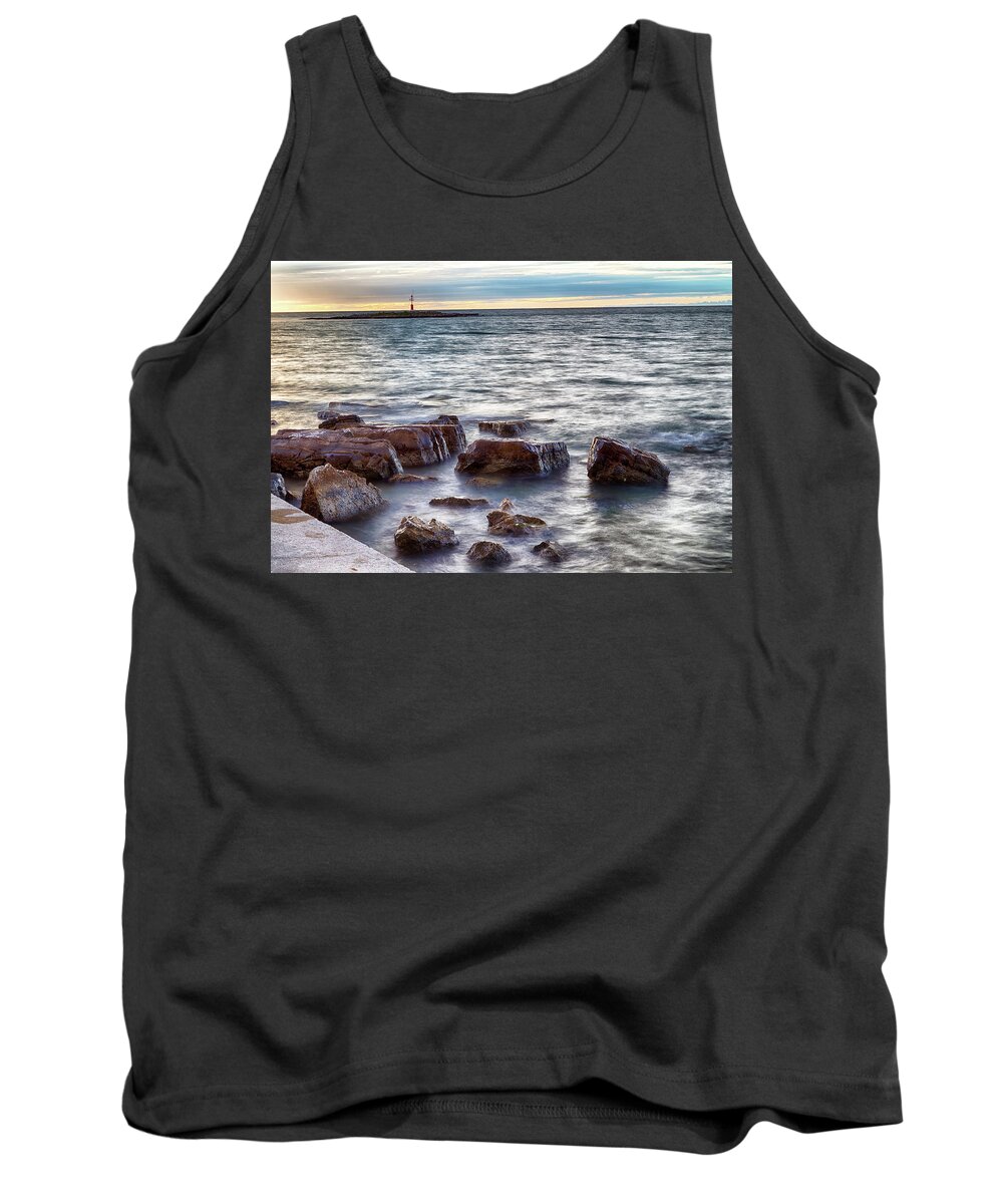 Background Tank Top featuring the photograph Sunset on sea rocks by Vivida Photo PC