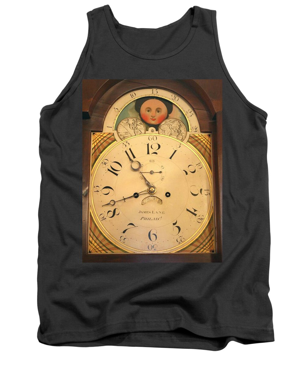 Lane Tank Top featuring the mixed media Tall case clock face, around 1816 by James Lane