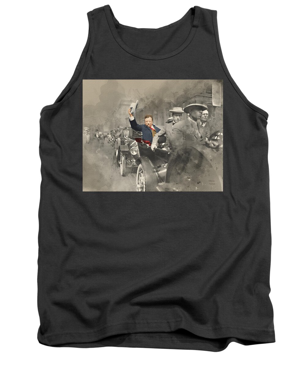 Theodore Roosevelt Tank Top featuring the mixed media Teddy Roosevelt in Chicago 1912 by Glenn Galen