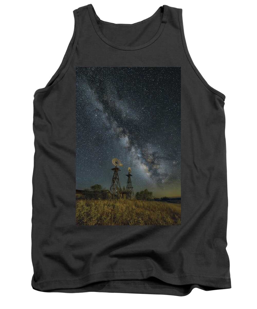 Milky Way Tank Top featuring the photograph The Galactic Twin Windmills by James Clinich