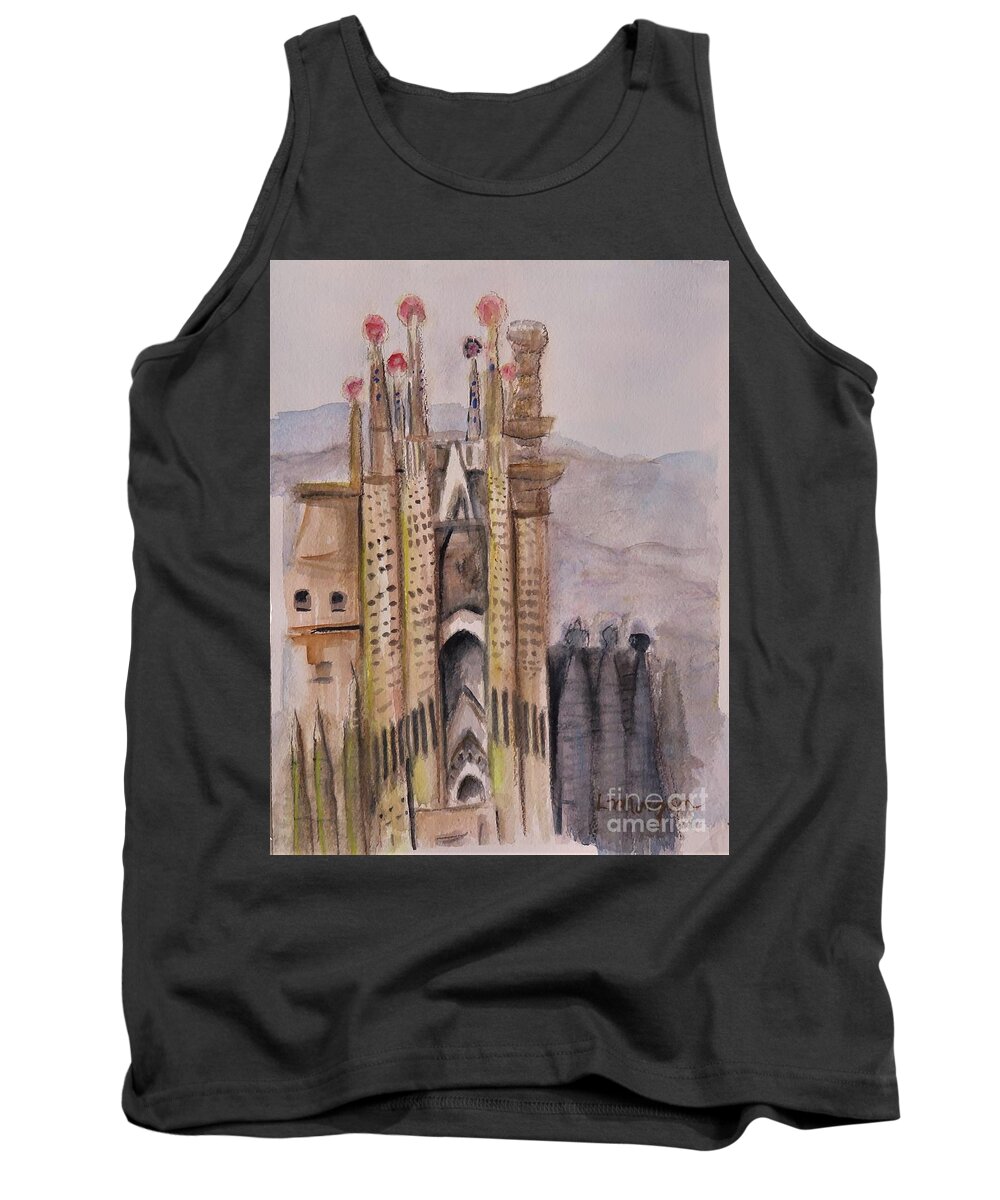 Tower Tank Top featuring the painting The Towers of Sagrada Familia by Laurie Morgan