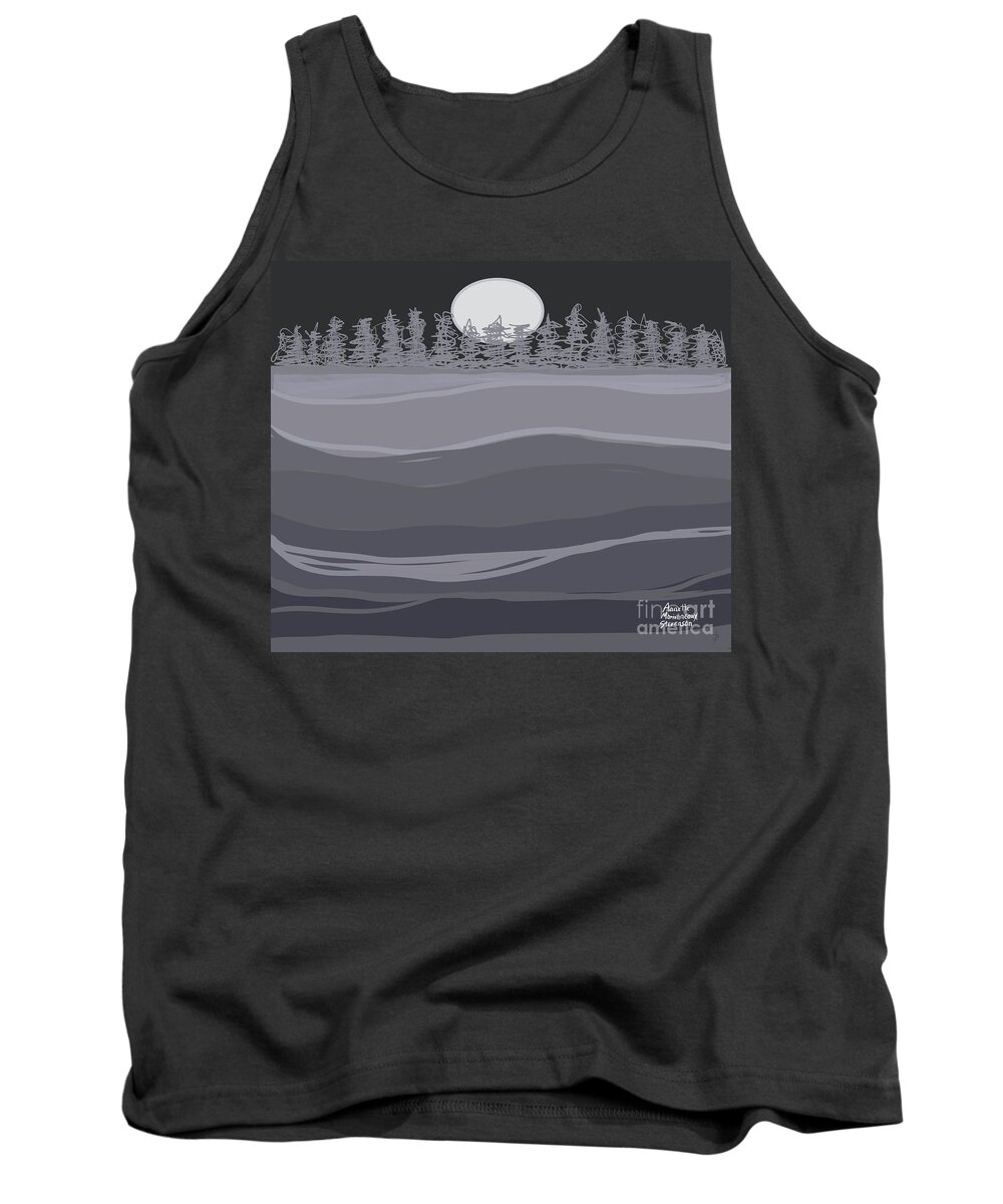 Tranquil Landscape Tank Top featuring the digital art Tranquil Landscape Night Sky and Moon by Annette M Stevenson