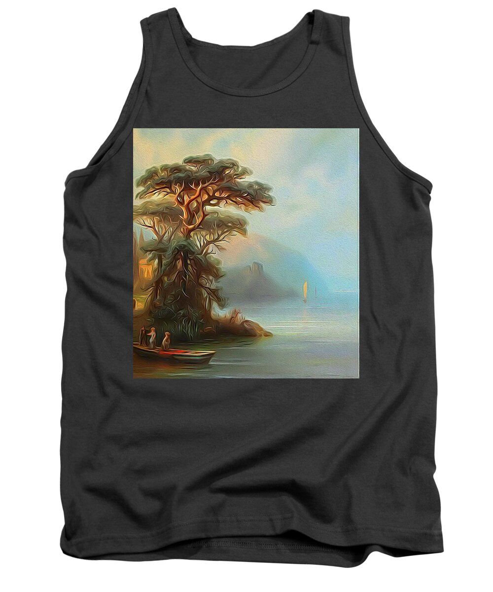 Paint Tank Top featuring the painting Tree on coast by Nenad Vasic