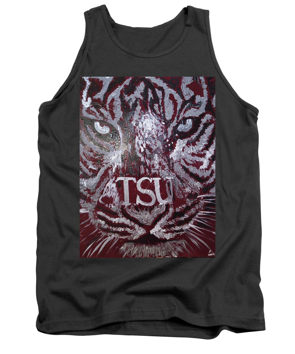 Tsu Maroon And Grey Tank Top featuring the painting TSU Soul by Femme Blaicasso