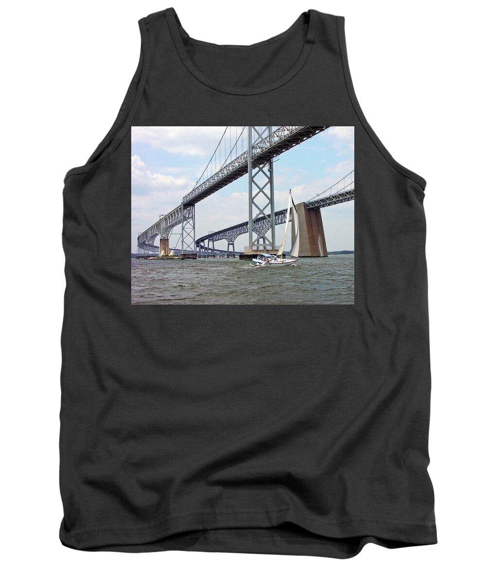 Sailing Tank Top featuring the photograph Under the Bay Bridges by Minnie Gallman