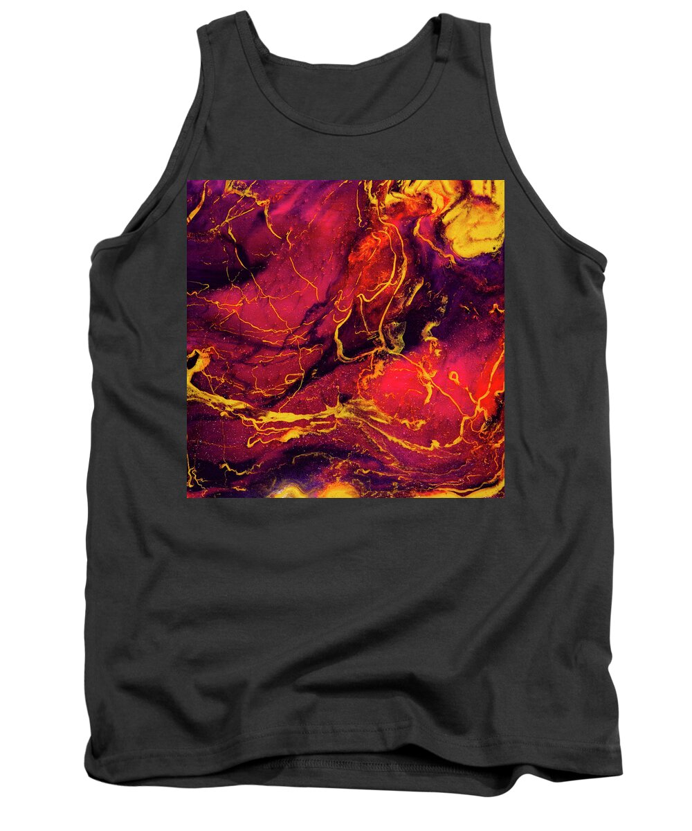 Fluid Tank Top featuring the painting Vulcan's Playground by Jennifer Walsh
