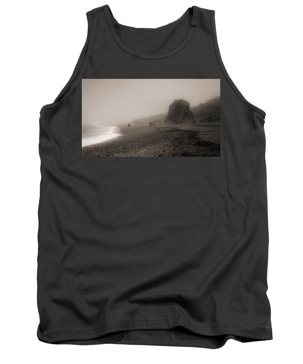 Goat Rock Tank Top featuring the photograph Two walking on the beach by Alessandra RC