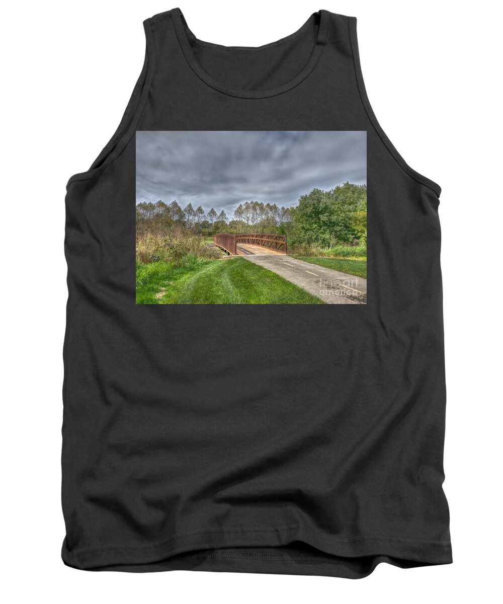 Nature Tank Top featuring the photograph Walnut Woods Bridge - 2 by Jeremy Lankford