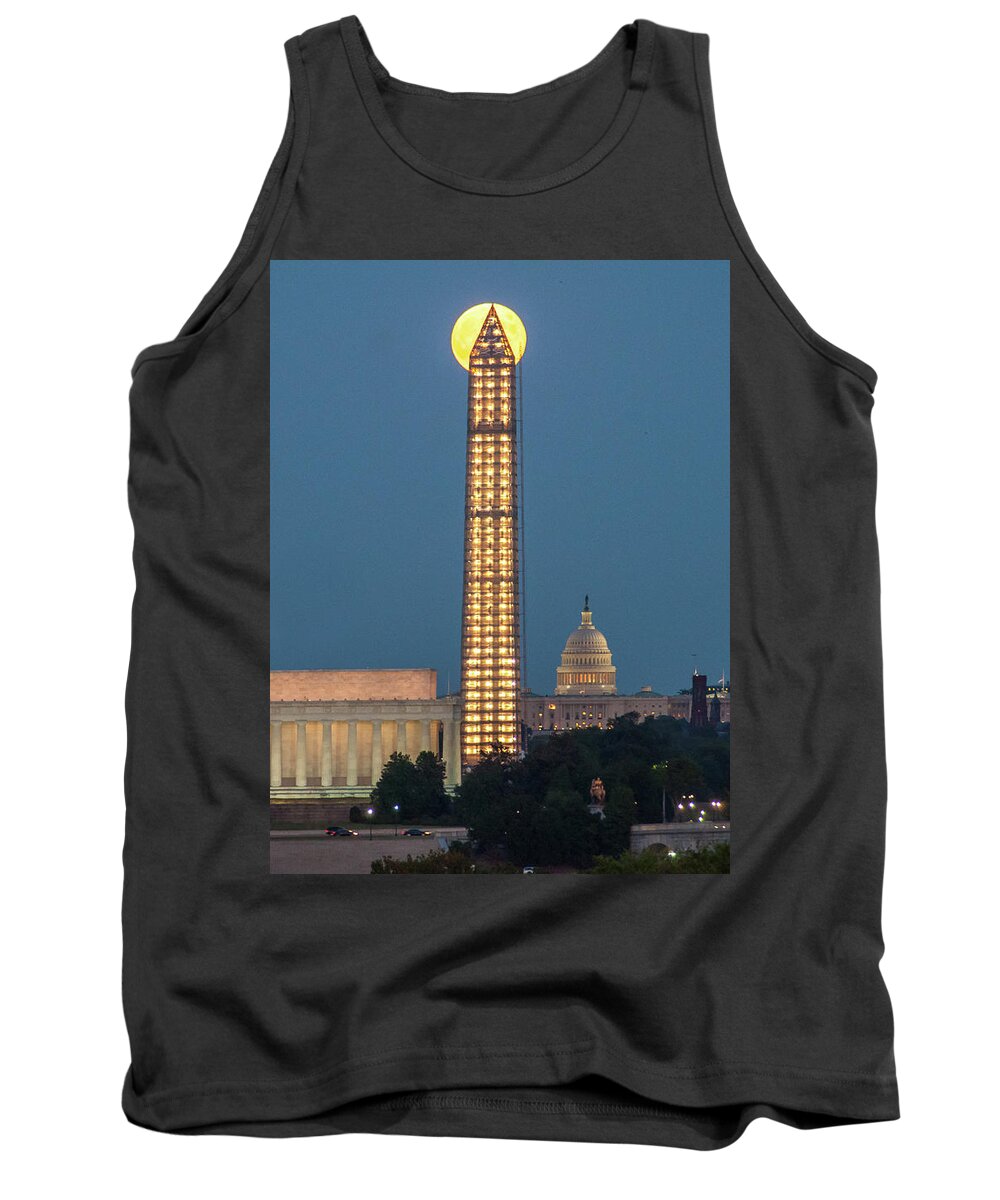 Moon Tank Top featuring the photograph Washington Monument and Full Moon by Valerie Brown