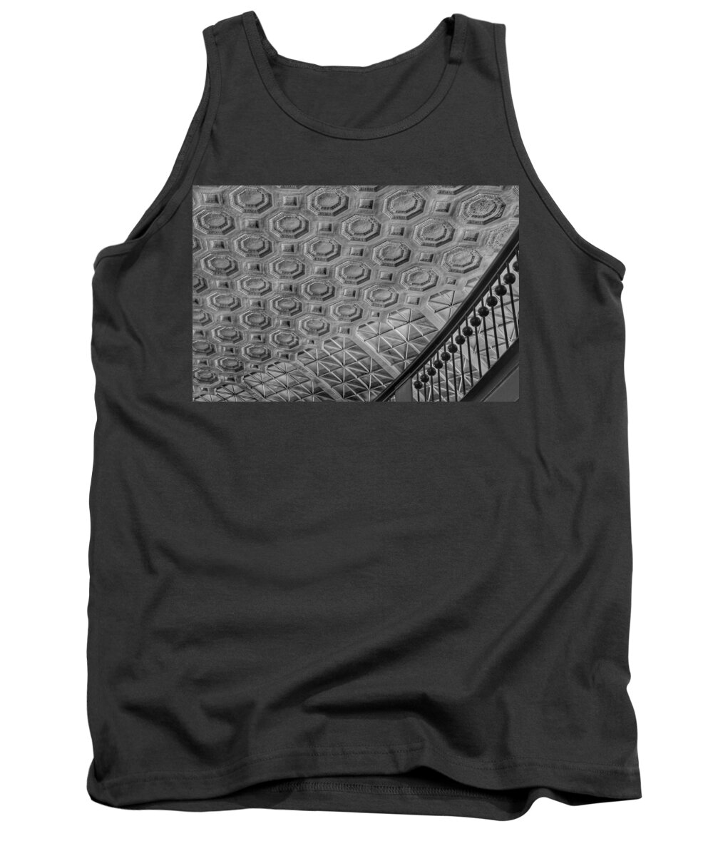 Union Station Tank Top featuring the photograph Washington Union Station Ceiling Washington D.C. - Black and White by Marianna Mills