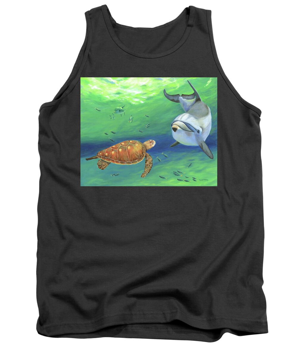 Coastal Tank Top featuring the painting Water Cooler Visit by Donna Tucker