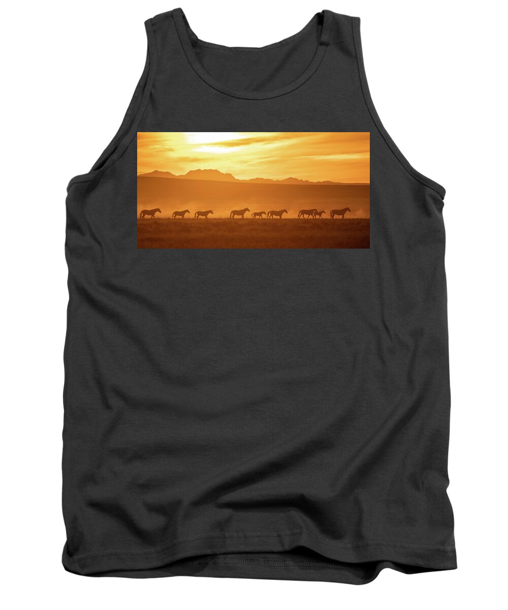 Wild Horses Tank Top featuring the photograph Wild Sunset by Mary Hone