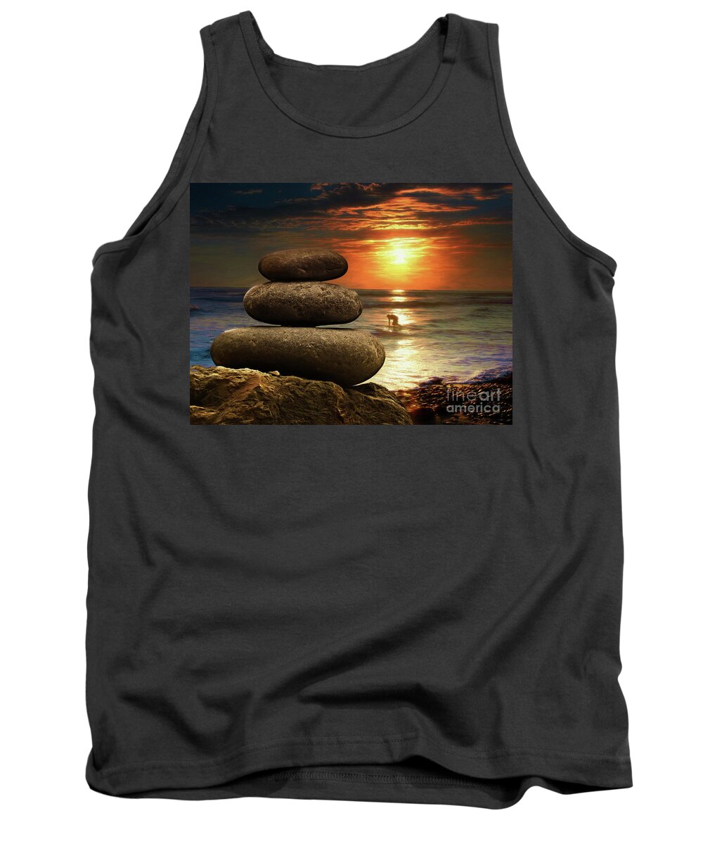 Zen Stones Tank Top featuring the photograph Zen Stones California Sunset by Scott Cameron