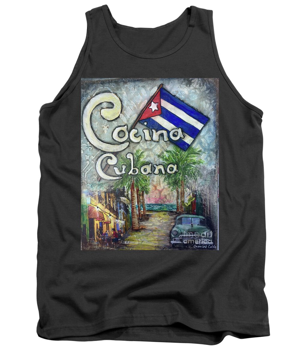 Cuban Kitchen Tank Top featuring the mixed media Cocina Cubana #1 by Janis Lee Colon