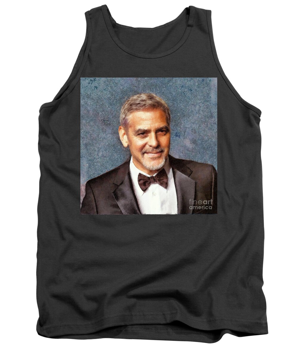 George Clooney Tank Top featuring the digital art George Clooney #1 by Jerzy Czyz