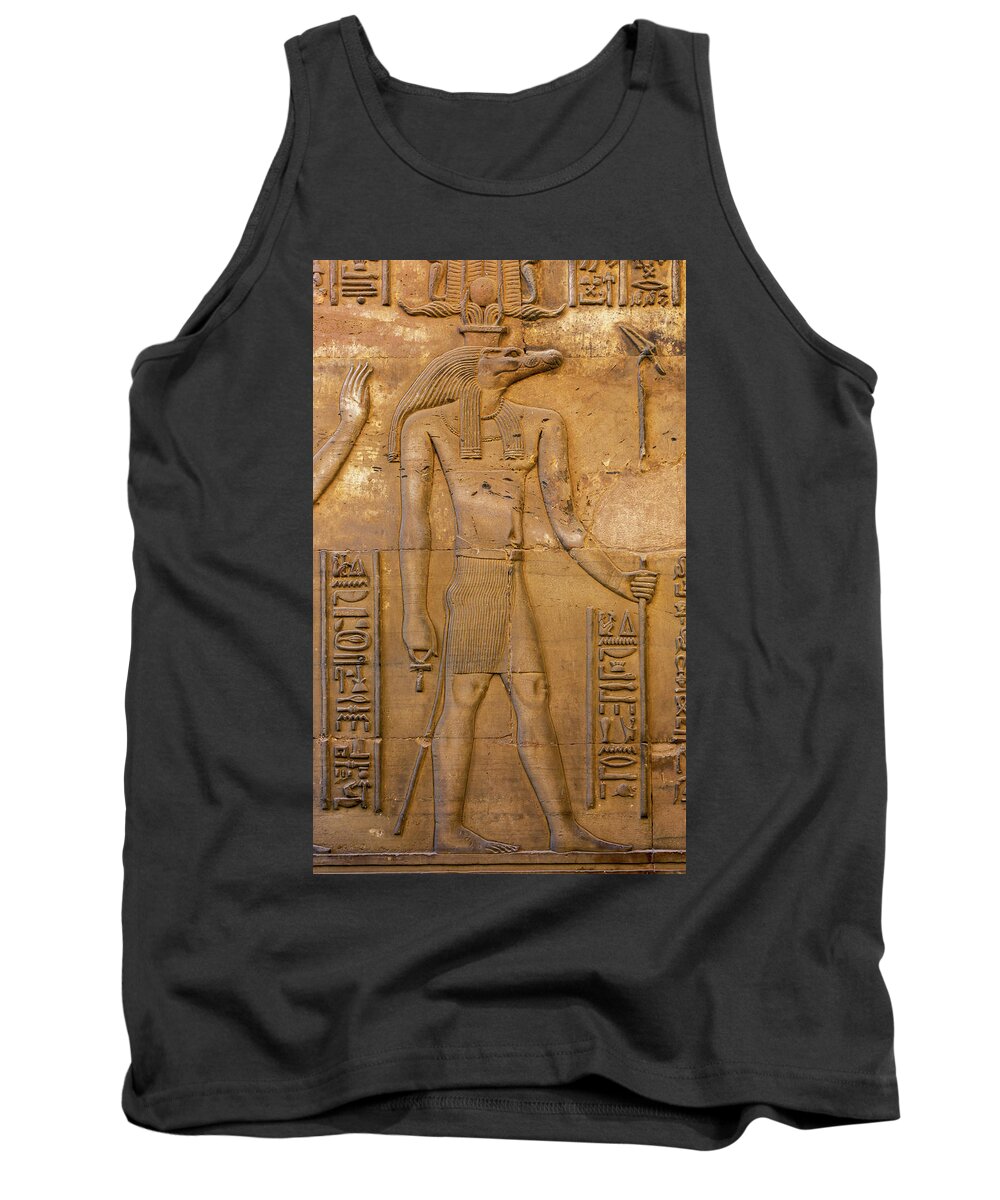 Egypt Tank Top featuring the relief Hieroglyphic carvings of Sebek god #1 by Mikhail Kokhanchikov